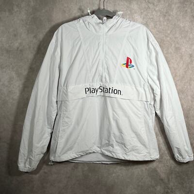 H&M Divided PlayStation Windbreaker Jacket Mens Medium White Half Zip Pullover