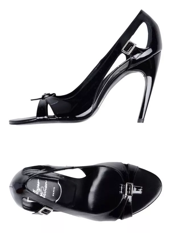 Roger Vivier Women Shoes Size 39.5 NIB Heels Black Patent Leather