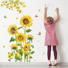 Runtoo Adesivi Murali Girasoli Adesivi da Parete Fiori e Farfalle Decorazioni Mu