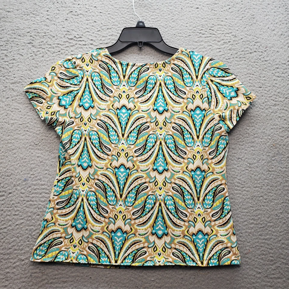 Blusa Top Caribbean Joe Mujer Pequeña L Multi Paisley Cuello en V Manga Gorra Pullover Foto 2 de 4