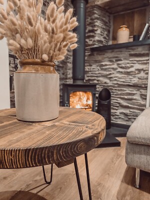 Dalva runder Couchtisch / rustikales Massivholz / Holz runder Couchtisch