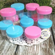 12 Jars Food Containers Hobby Crafts Pink Blue Caps 1 ounce 4304 USA DecoJars