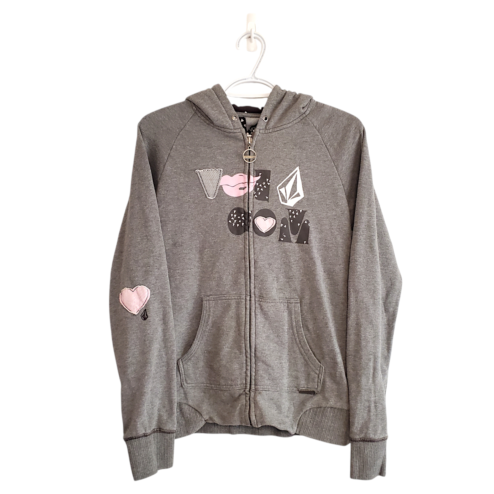 Y2k Volcom heart zip up hoodie gray size S/M