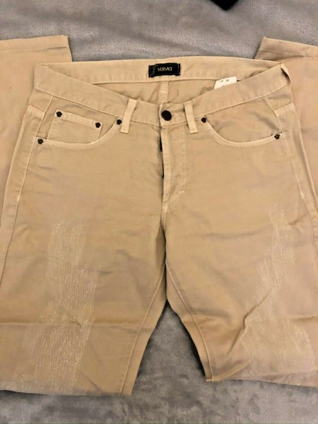 100% Auth. Gianni Versace Runway Beig Trousers with Medusa Head