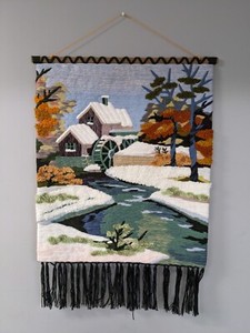 Vintage Tapestry Wall Hanging 28"x25". By Jingyi Bigua. Rear Find. Perfect 