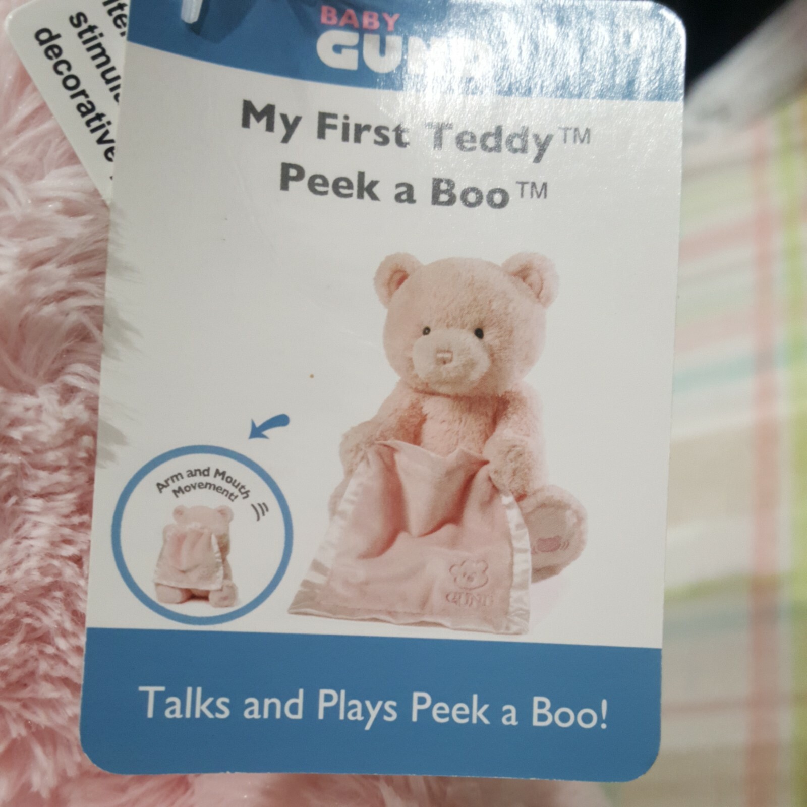 Gund Baby My First Teddy Bear Peek A Boo Animated Baby Stuffed Animal, Pink