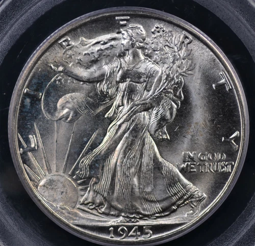 1945 D WALKING LIBERTY PCGS MS 65 BLAST WHITE GREAT STRIKE LUSTROUS MINT BLOOM
