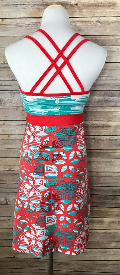 Soybu Red Turquoise Geometric Strappy Athletic Yoga Tennis Support Bra Dress XS - Image 2 of 4