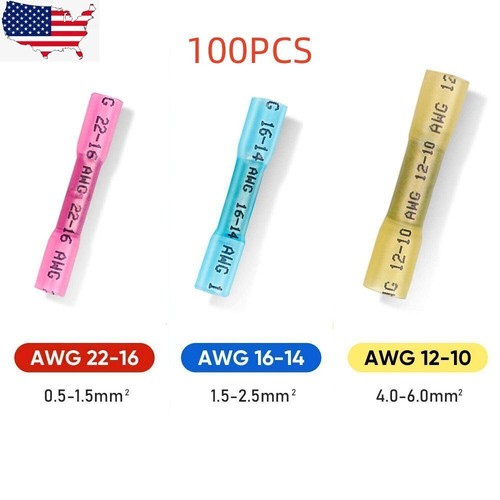 Heat Shrink Electrical Wire Butt Connectors Splice Crimp Terminals Kit US 100PCS - 第 2/8 張圖片