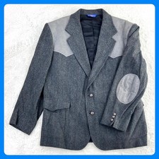 Pendleton Western Blazer Men's 48 Wool Grey Tweed Sport Coat Elbow Patches