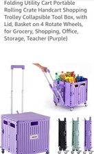 Folding Utility Cart Portable Rolling Crate Handcart Shopping Trolley-Purple-New