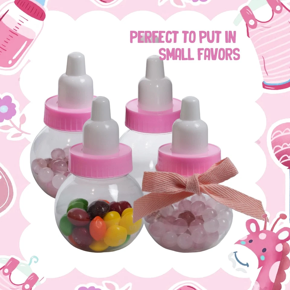 Mini biberón de leche de plástico para decoración de baby shower rosa artesanal y fiesta, paquete de 13 Foto 4 de 4