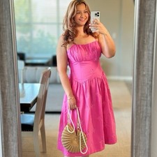 Farm Rio Pink Floral Midi A-Line Dress 3XS Square Neck Sleeveless Strappy