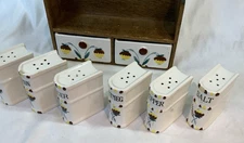 Fred Roberts Wall Mount 9 Piece Wood Spice Rack Set Poppies Retro VTG 60s JAPAN