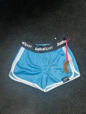 NWT Justice Sport Girl Blue Mesh Dolphin Short Elastic Waist Logo Size S 7/8 