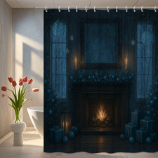 Blue Christmas Shower Curtain - Winter Holiday Decor