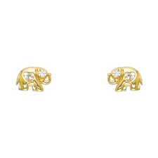 14k Yellow Gold Promise Heart Elephant Stud Animal Love Earrings