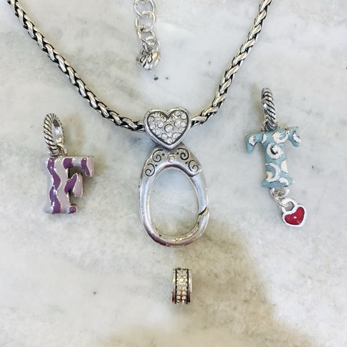 Brighton Charm Necklace ABC 2 sided Hook Heart 3 Charms/Beads Retired 16-18"