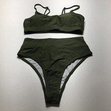 NWOT Olive Green Bikini 2 Pc Set Bandeau Top  High Cut Bottoms Swimsuit Size M