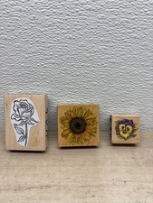 Lot Of 3 Mixed Brands Wood Mounted Rubber Stamps Flowers