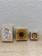 Lot Of 3 Mixed Brands Wood Mounted Rubber Stamps Flowers