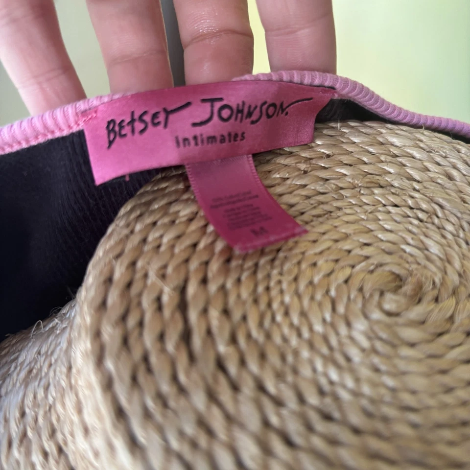 Vestido Betsey Johnson Intimates Mujer Mediano Negro Rosa Volantes Lazo Borde Floral Foto 3 de 4