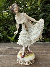Antique German Aelteste Volkstedt Dresden Lace Roses Ballerina Porcelain Figure