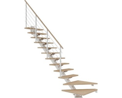 Pertura Mittelholmtreppe Zelos Eiche Leimholz Weiß 1/4 gewendelt unten links/rec