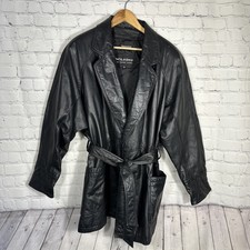 Wilsons Leather Large Black Belted Coat Jacket Trench Thinsulate Lined NEEDS TLC