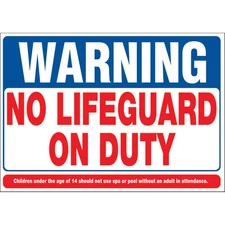 Hy-Ko™ Warning No Lifeguard On Duty Sign 20" x 28" (5 pcs.)