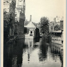 c1910s Bruges Belgium Snapshot Photo Belfry Tower Belfort Canal WWI Vtg Brugge