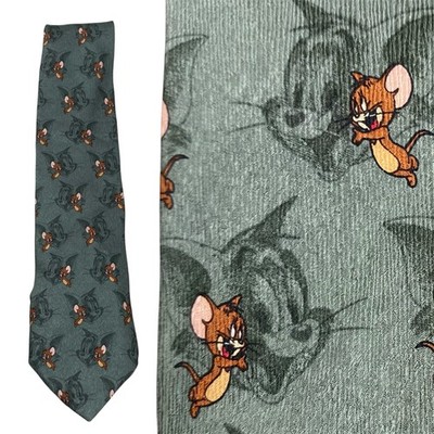 VINTAGE Krawattenhalter Tom und Jerry Krawatte Seide Neuheit Cartoon Comic Krawatte 90er Jahre Y2K