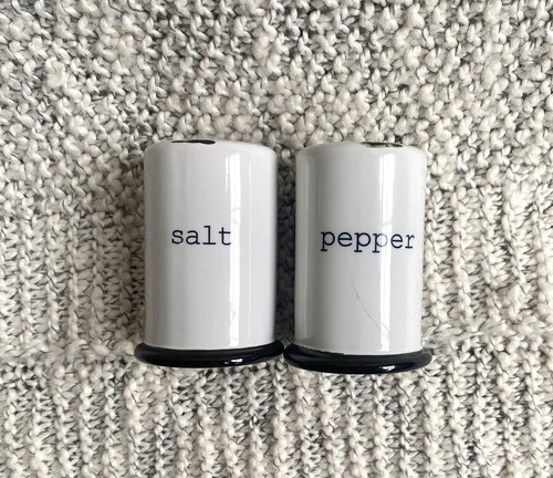 Magnolia White And Black Enamel Salt And Pepper Shakers