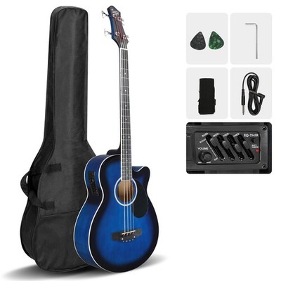 Glarry EQ 4 String Electric Acoustic Bass Guitar Rosewood Fingerboard Blue
