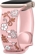 Floral Engraved Bands for Apple Watch 40mm 41mm 42mm 38mm 44mm 45mm 46mm 49mm