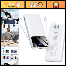10000mAh Portable Power Bank Charger with Built-in Cables Wall Plug - Fast Cha