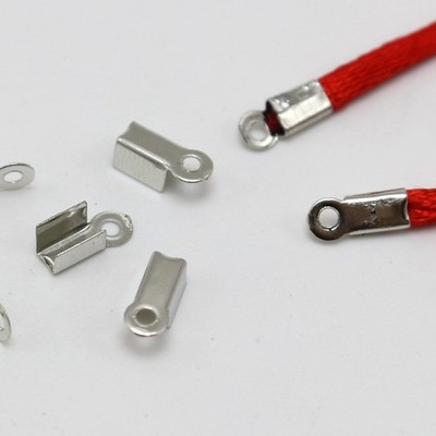 500 Dull Silver Plated Necklace String Cord Crimp End Caps with Loop 4X8mm DIY