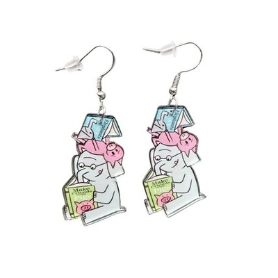 Unique Wooden Acrylic Drop Dangle Earrings Cute Cat Dog Elephant Frog Asymm - 01