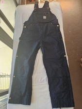 Carhartt Mens Black Duck Bib Overalls Double Knee Work Pants Med/Short Loose Fit