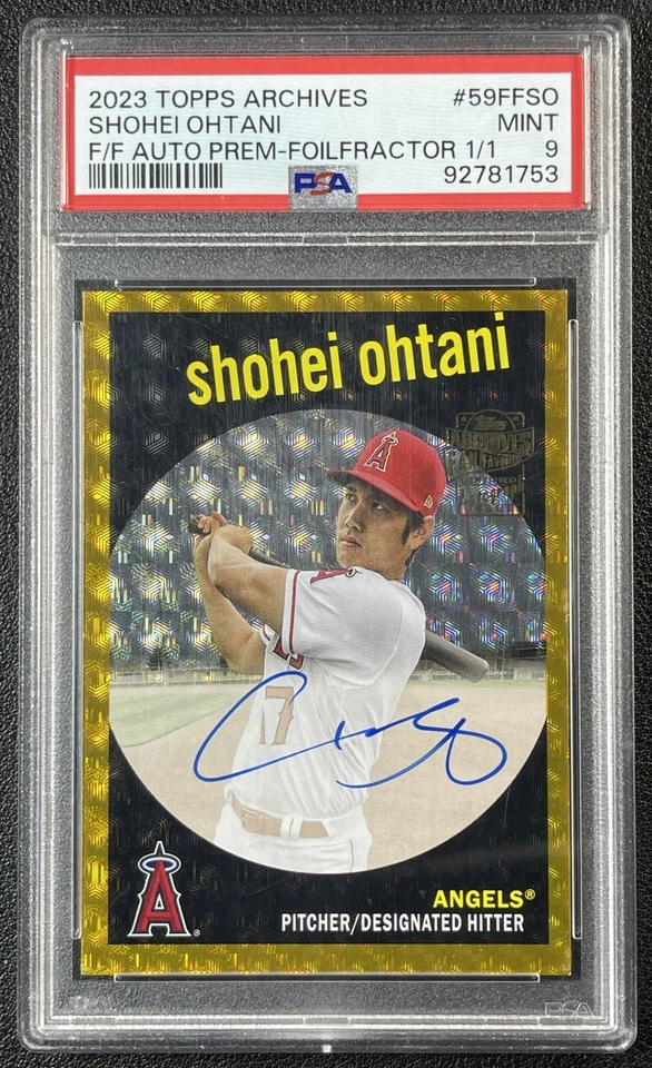 1/1 SHOHEI OHTANI PSA 9 2023 TOPPS ARCHIVES '59 FAN FAV AUTO PREMIUM FOILFRACTOR