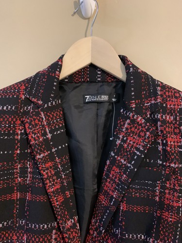 NWOT 7th avenue Black Red Plaid One Button Blazer Jacket Sz 2 - Picture 2 of 10