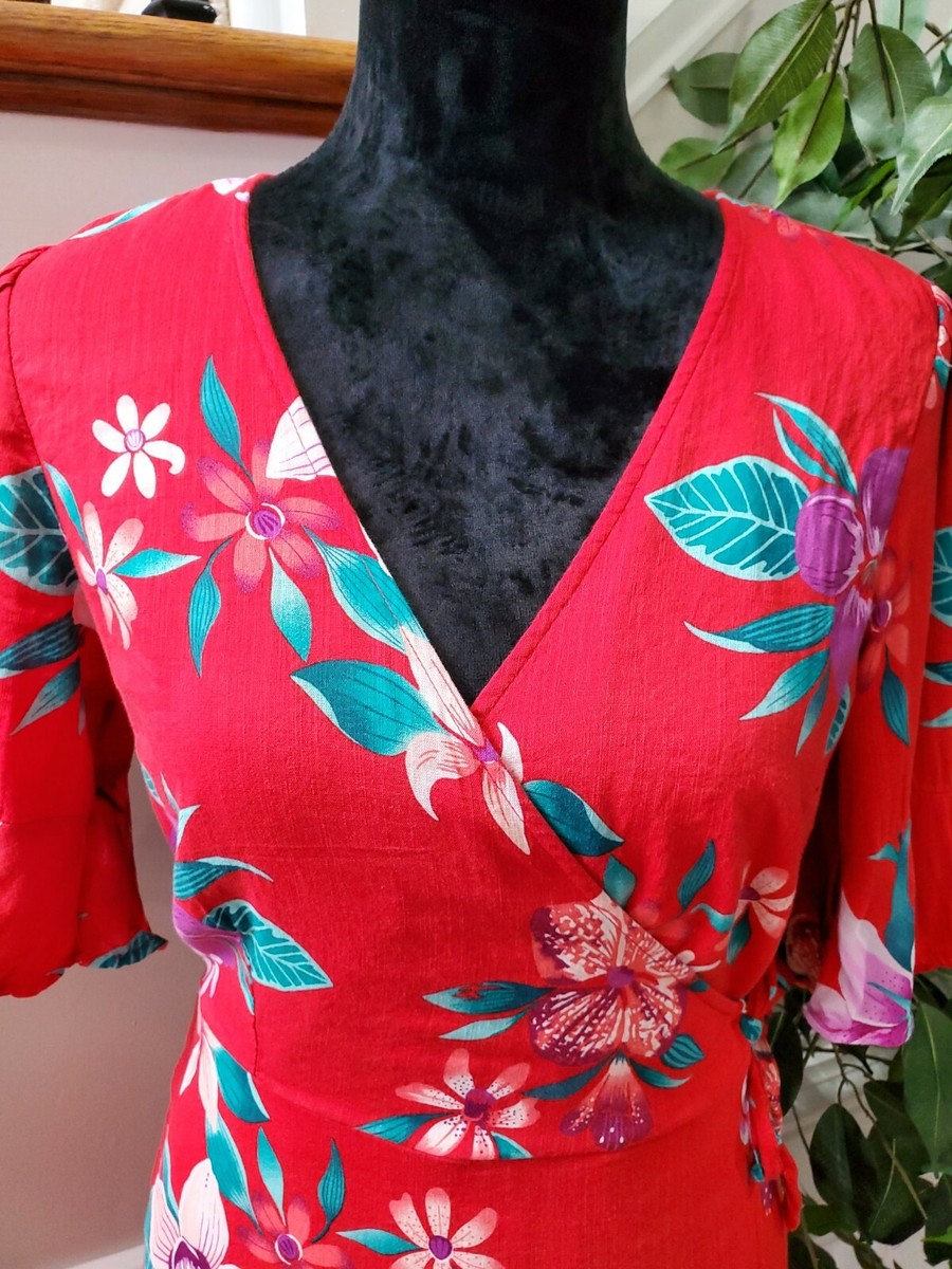 old navy red floral wrap dress Old Navy Red Floral Mini Wrap Dress Summer Lightweight Lined Size XXL