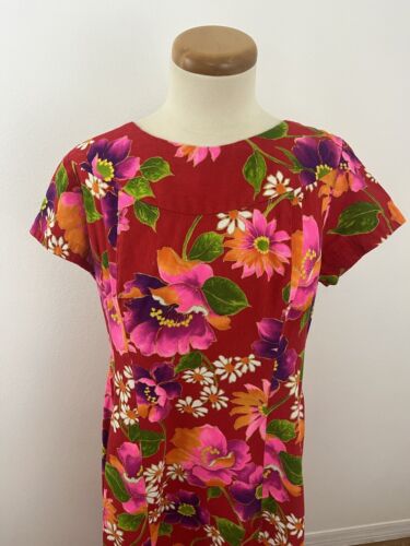 Maxi Vestido Vintage Hawaiano Cascada Tren Imperio Hawaiano Aloha Mod Tela de Corteza - Imagen 2 de 11