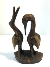 Vintage Two Birds Folk Country Hand Carved Wooden Birds Abstract Art Sculpture