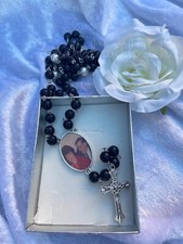 Personalised Photo Rosary Beads Pearls Catholic Memorial Black or Cream Keepsake
