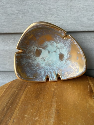 Vintage Stangl USA MCM Antique Gold Pottery Ashtray 5017 8" Tobaccana