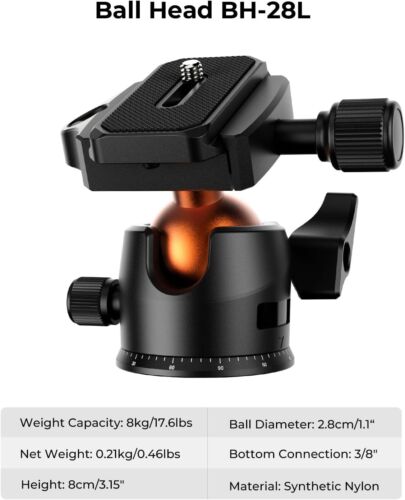 K&F Concept 64" Camera Tripod with 360° Ball Head & Phone Clip for DSLR/Phone - Picture 5 of 16