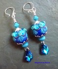 Turquoise Blue Earrings Artisan made Lampwork Bead Sterling Silver Crystals OOAK — photo 1