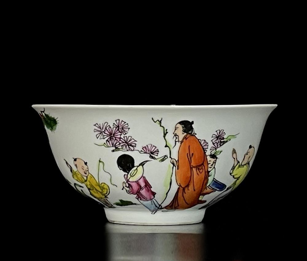 Old Qianlong Signed Chinese Famille Rose Bowl W/kids N623 | eBay
