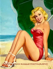 Blond Beach Beauty Under Umbrella 8.5x11" Photo Print H. Connelly Fine Art Pinup